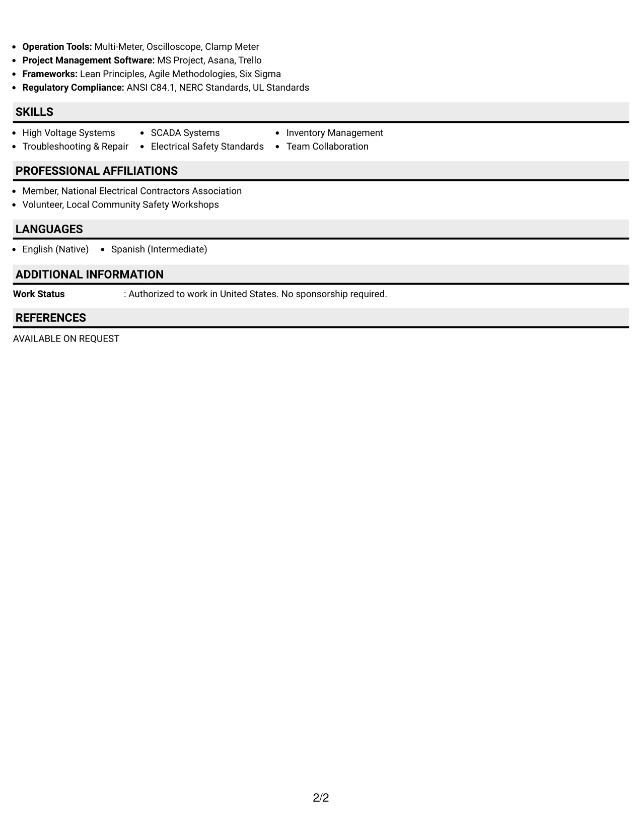 Resume Example Page 2