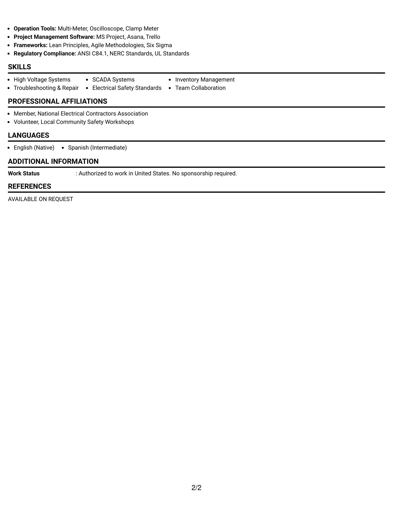 Resume Example Page 2