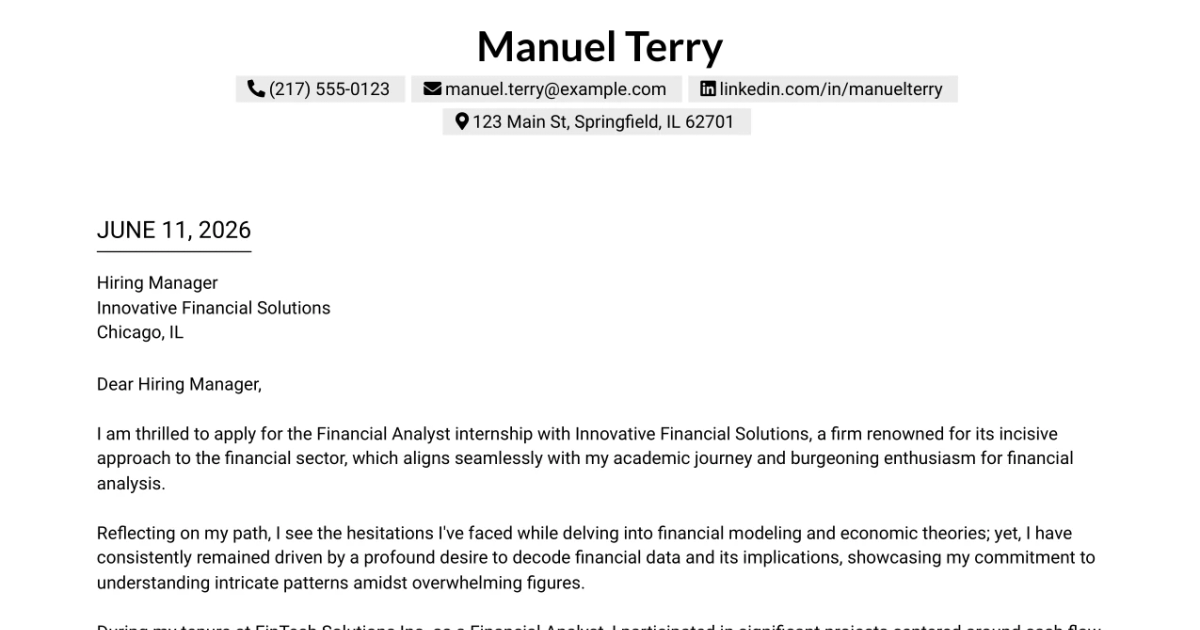 30+ Summer Financial Analyst Internship Cover Letter Templates with Example 2026
