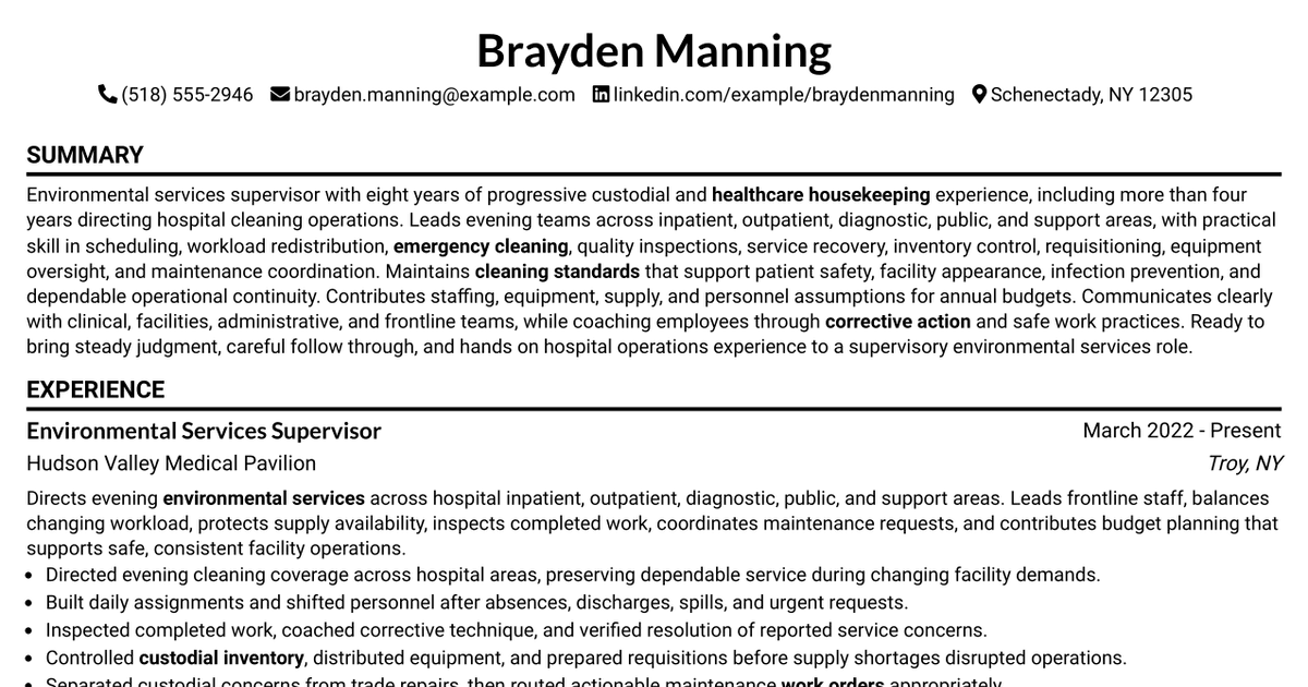 7 Supervising Janitor Resume Templates with Example