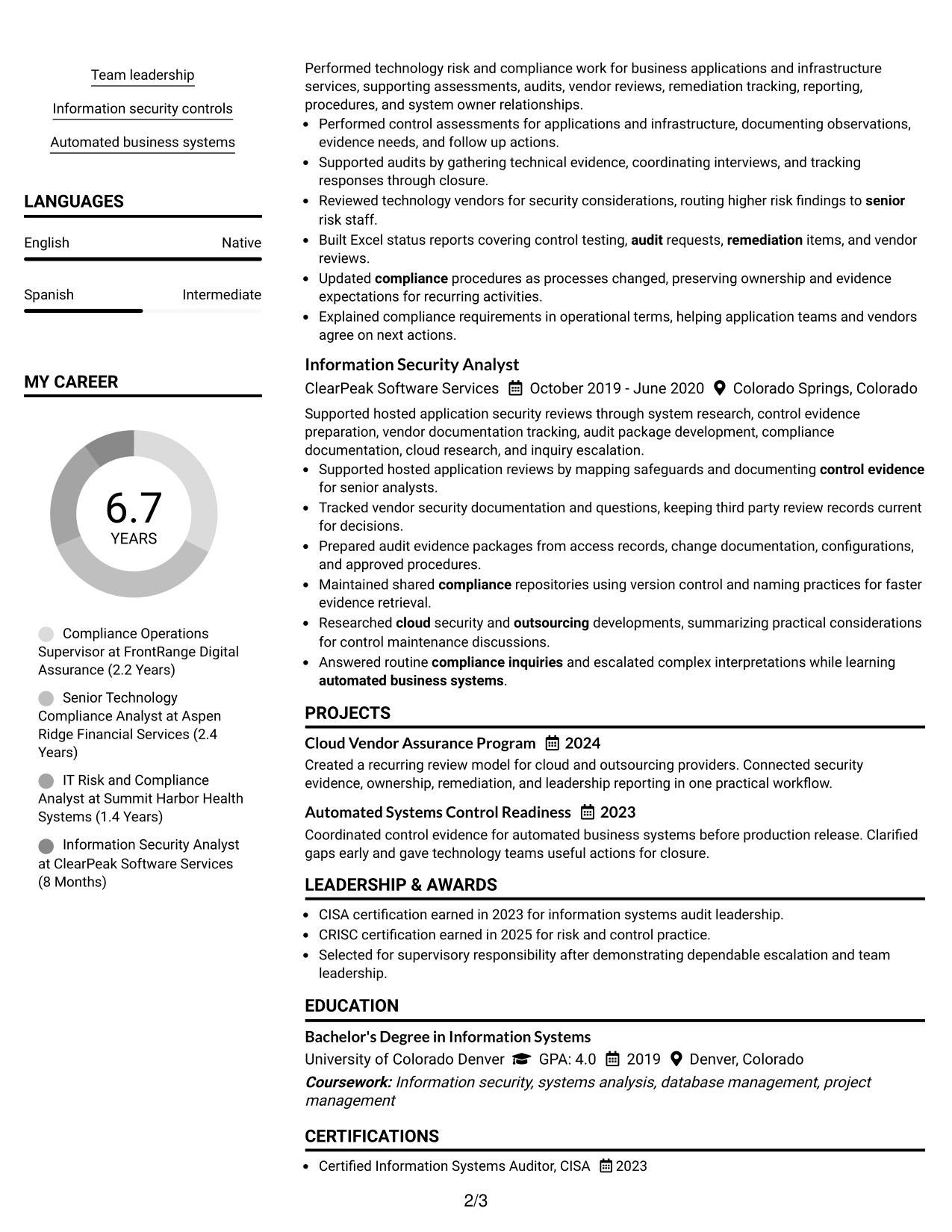 Resume Example Page 2