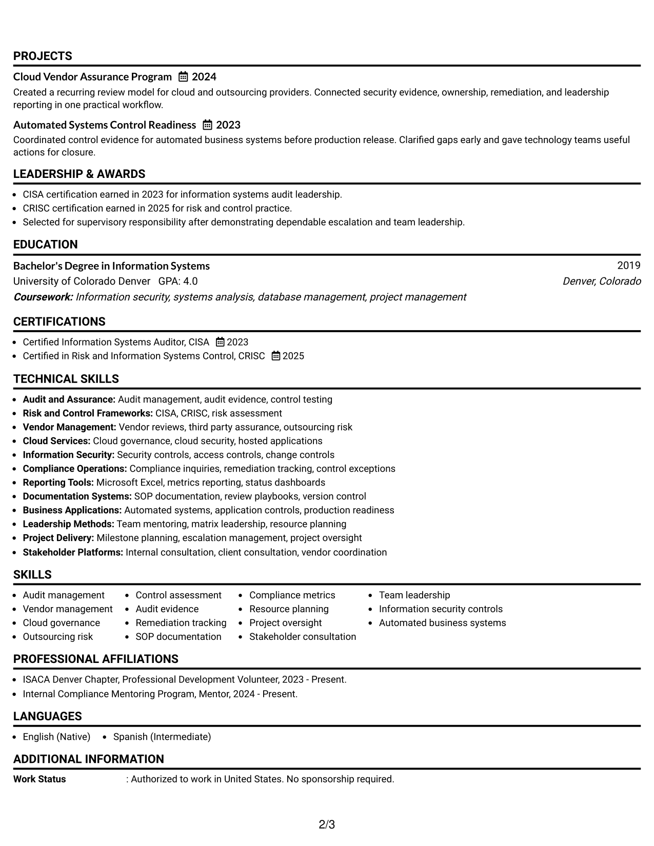 Resume Example Page 2