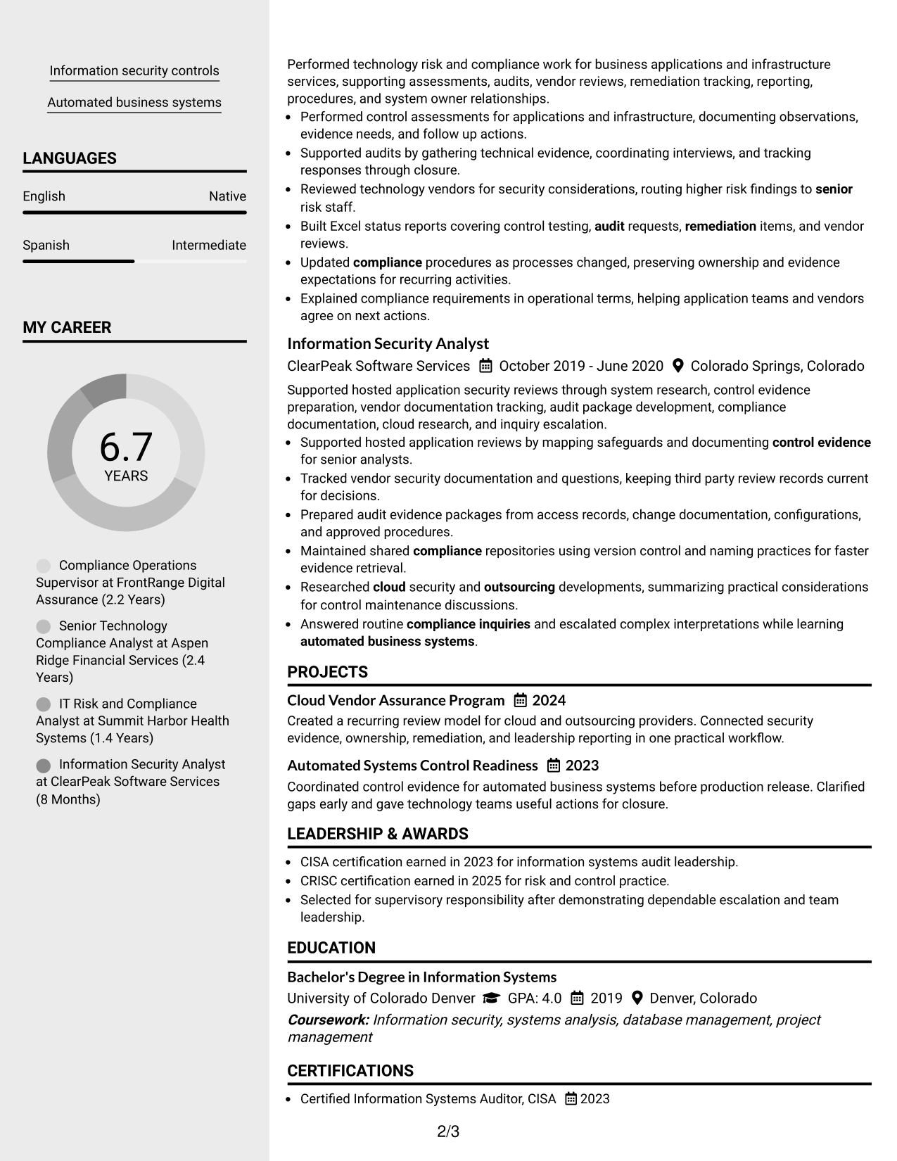 Resume Example Page 2