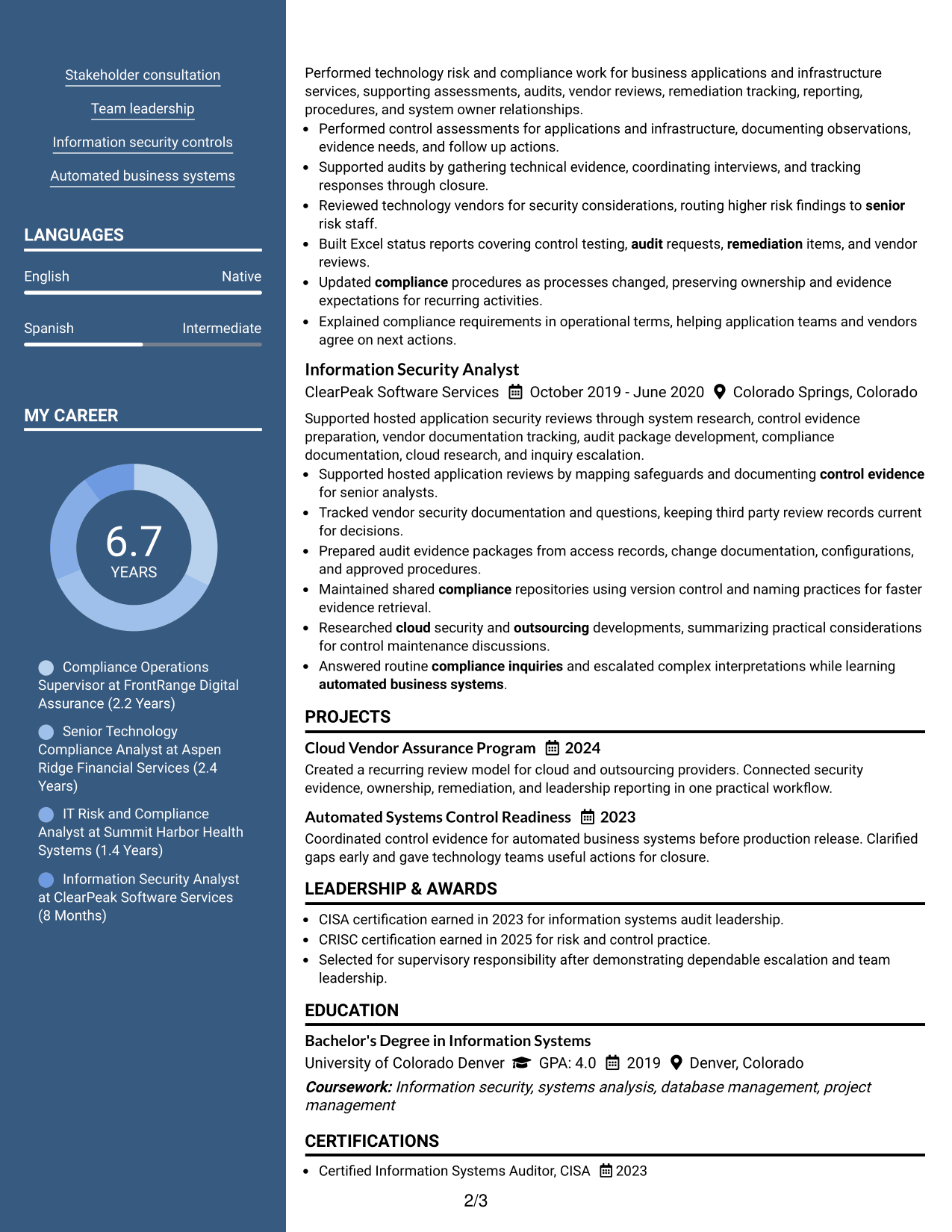 Resume Example Page 2
