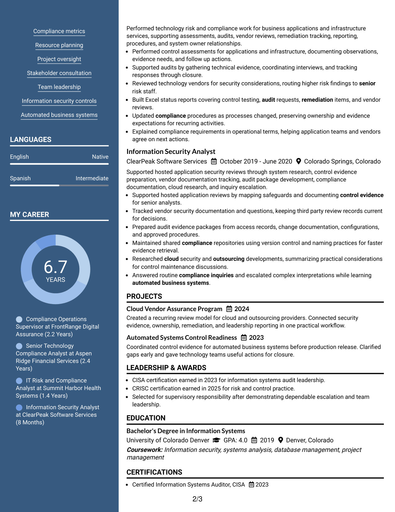 Resume Example Page 2