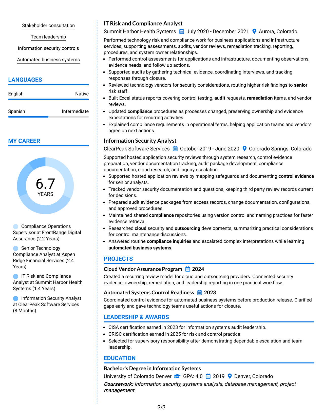 Resume Example Page 2