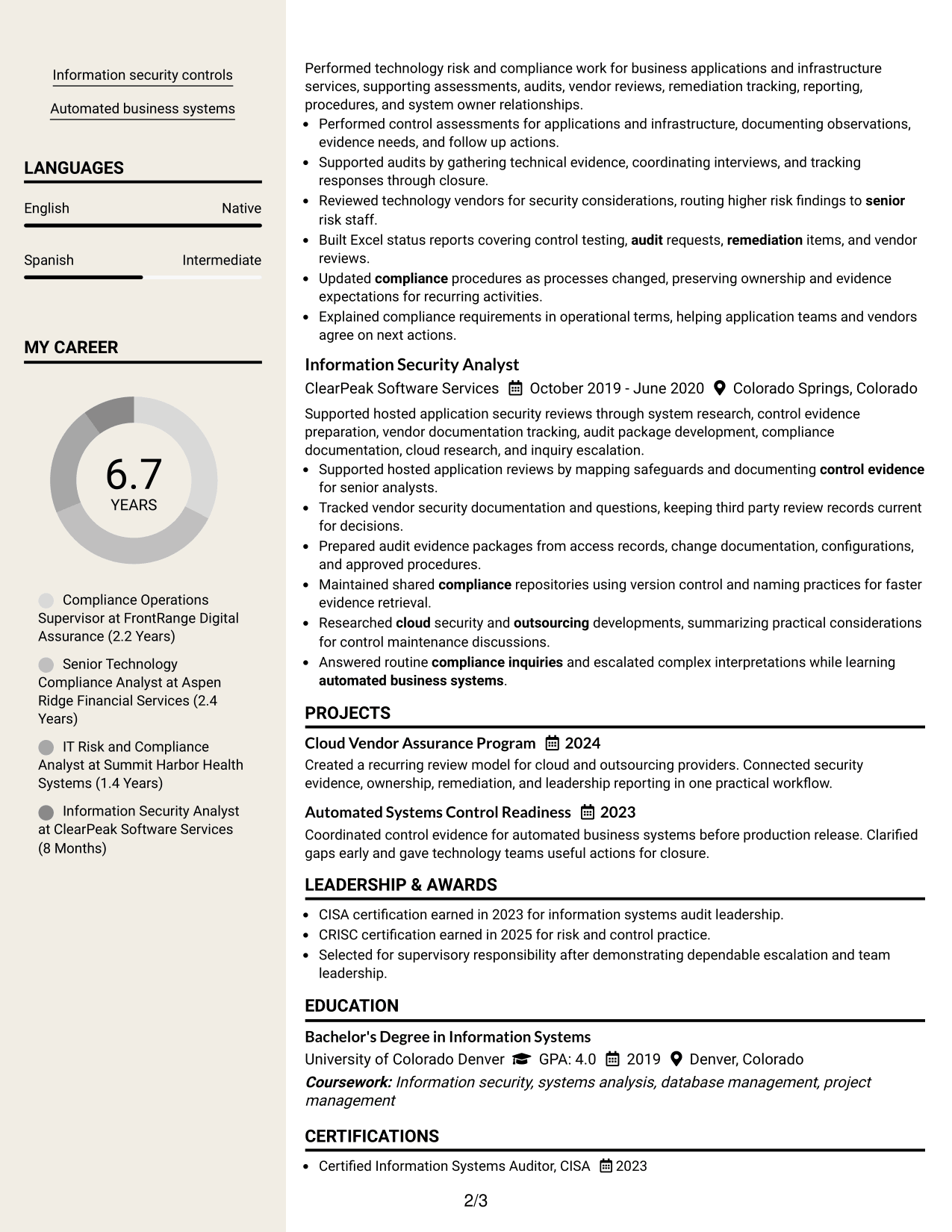 Resume Example Page 2