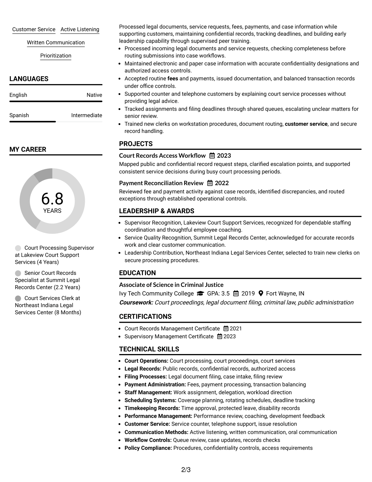 Resume Example Page 2
