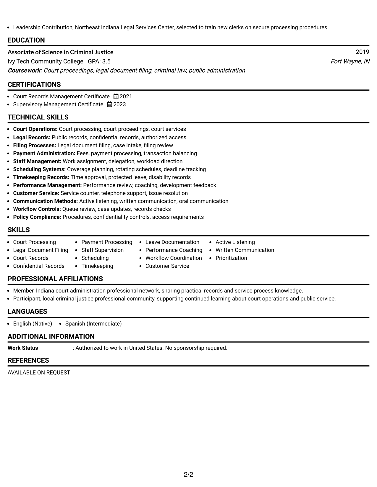 Resume Example Page 2