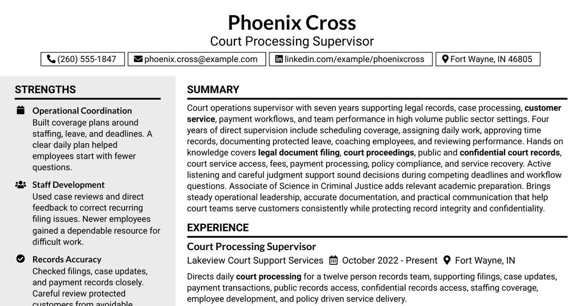 7 Supervisor - Court Processing Resume Templates with Example