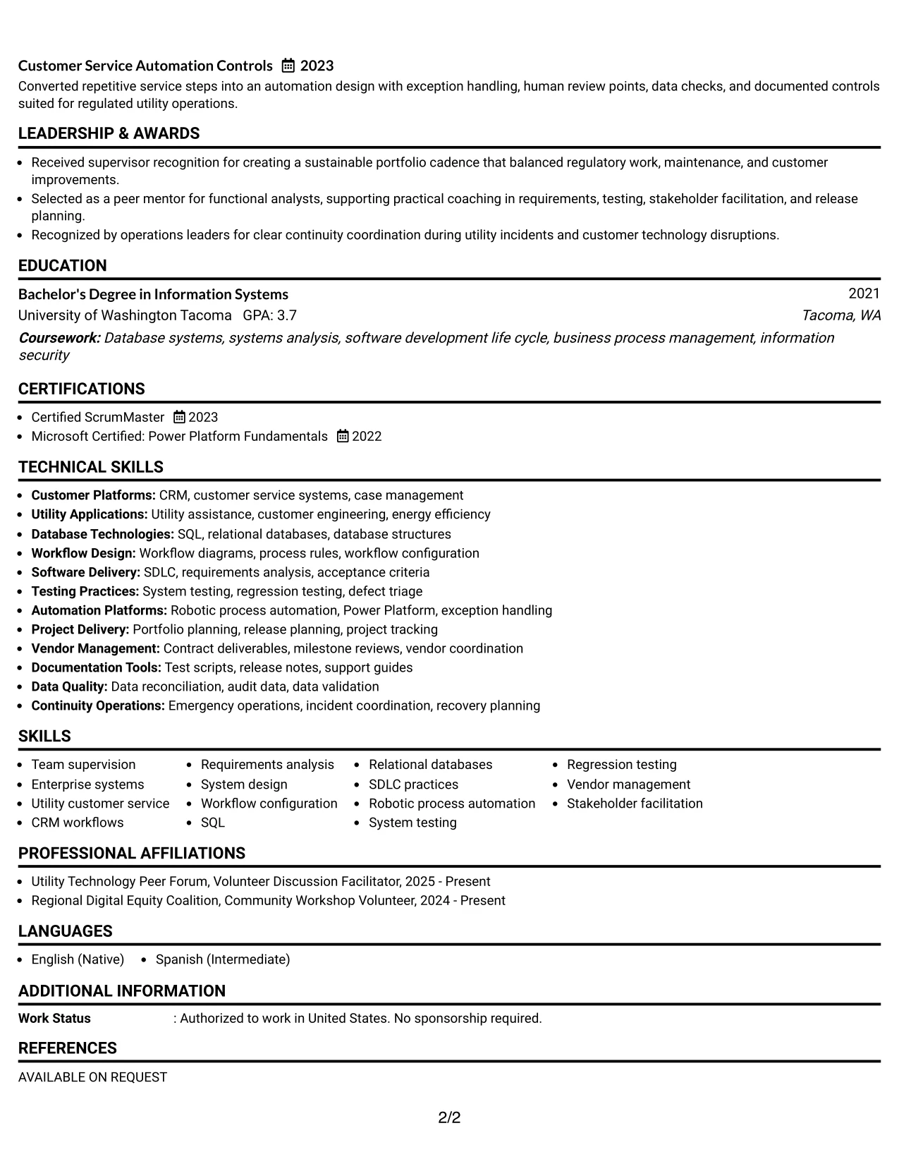 Resume Example Page 2