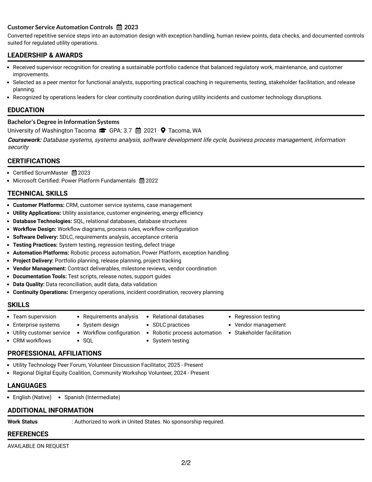 Resume Example Page 2