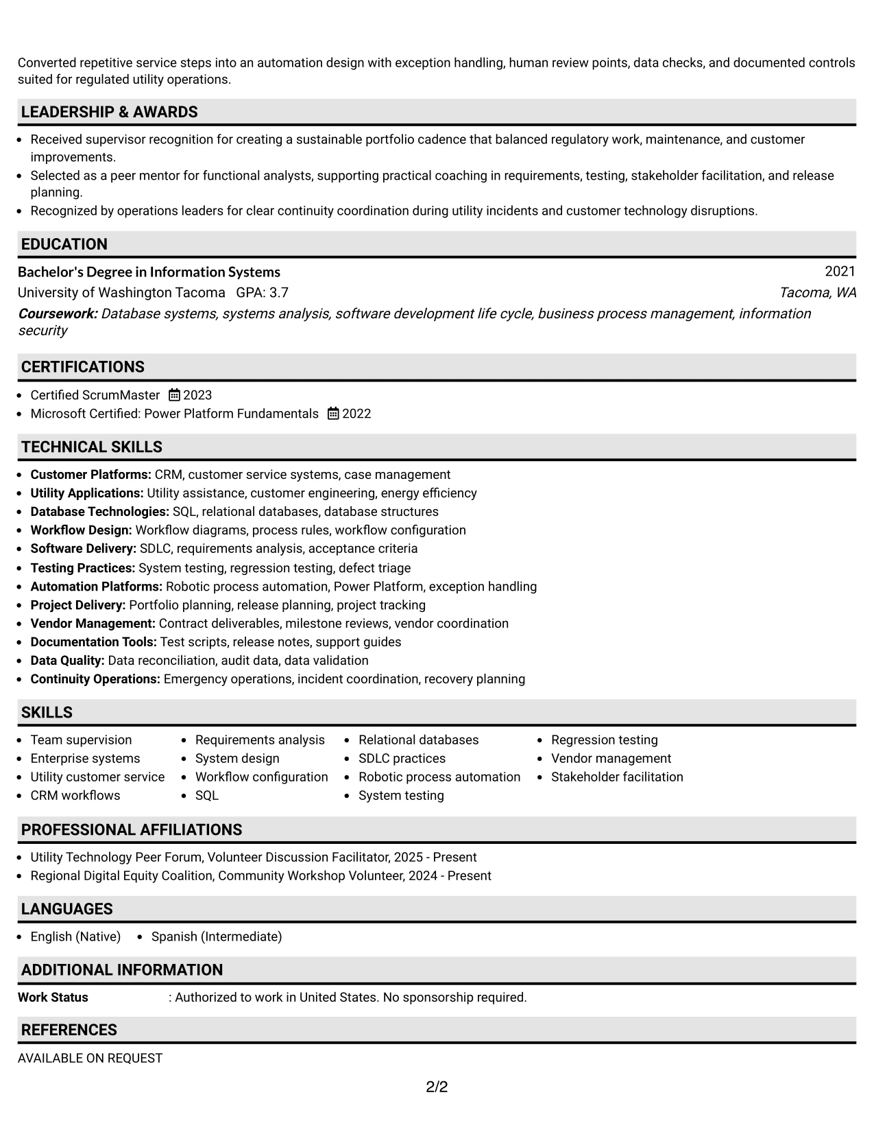 Resume Example Page 2