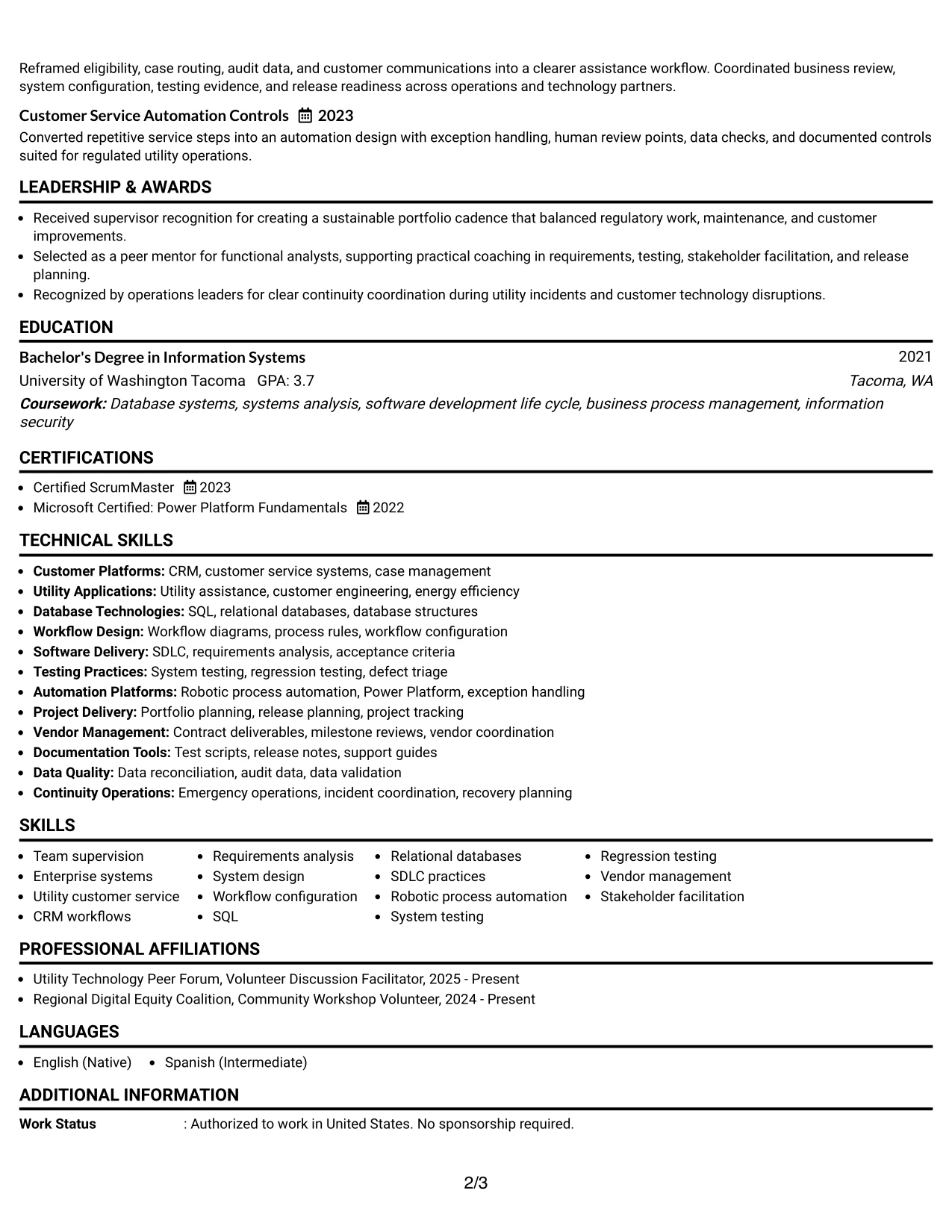 Resume Example Page 2
