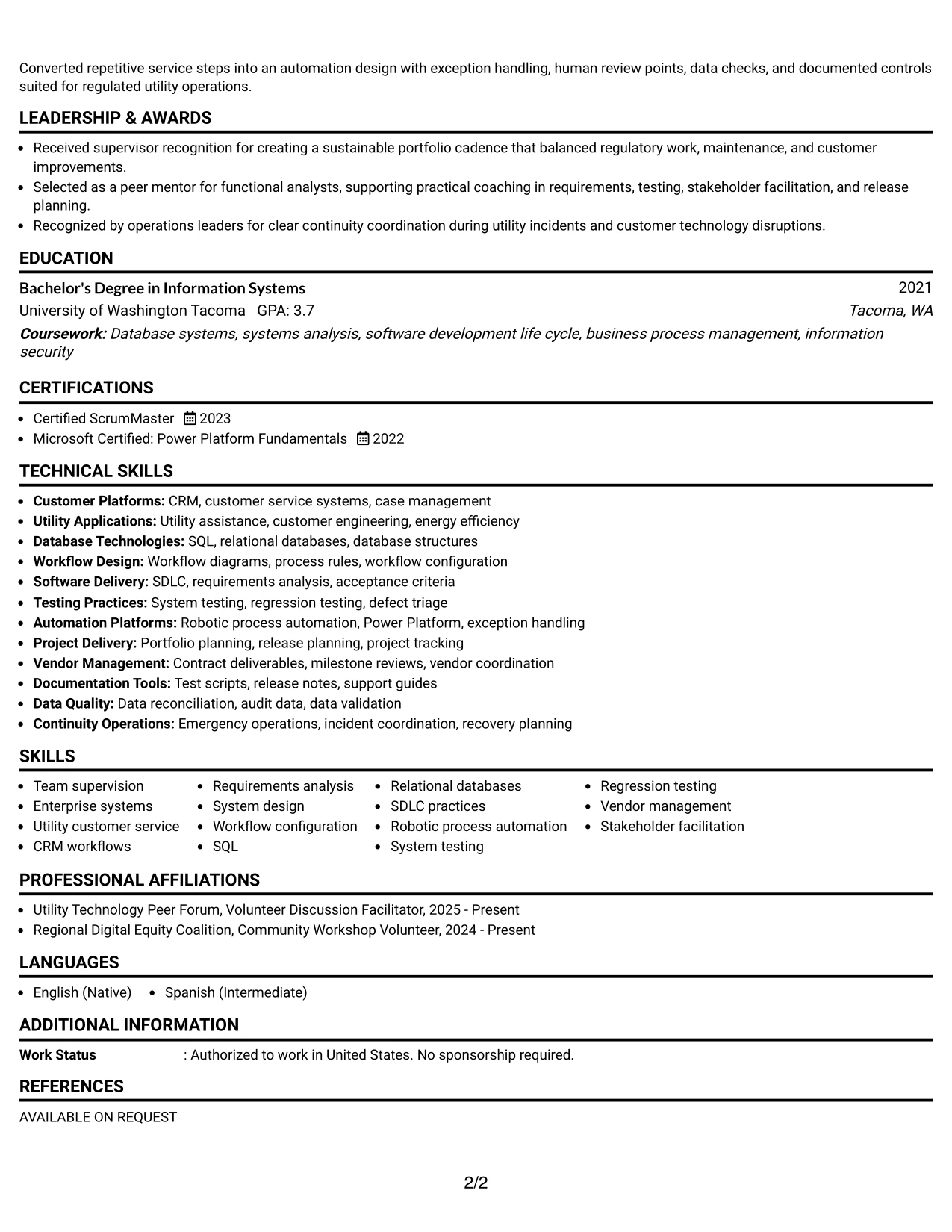 Resume Example Page 2