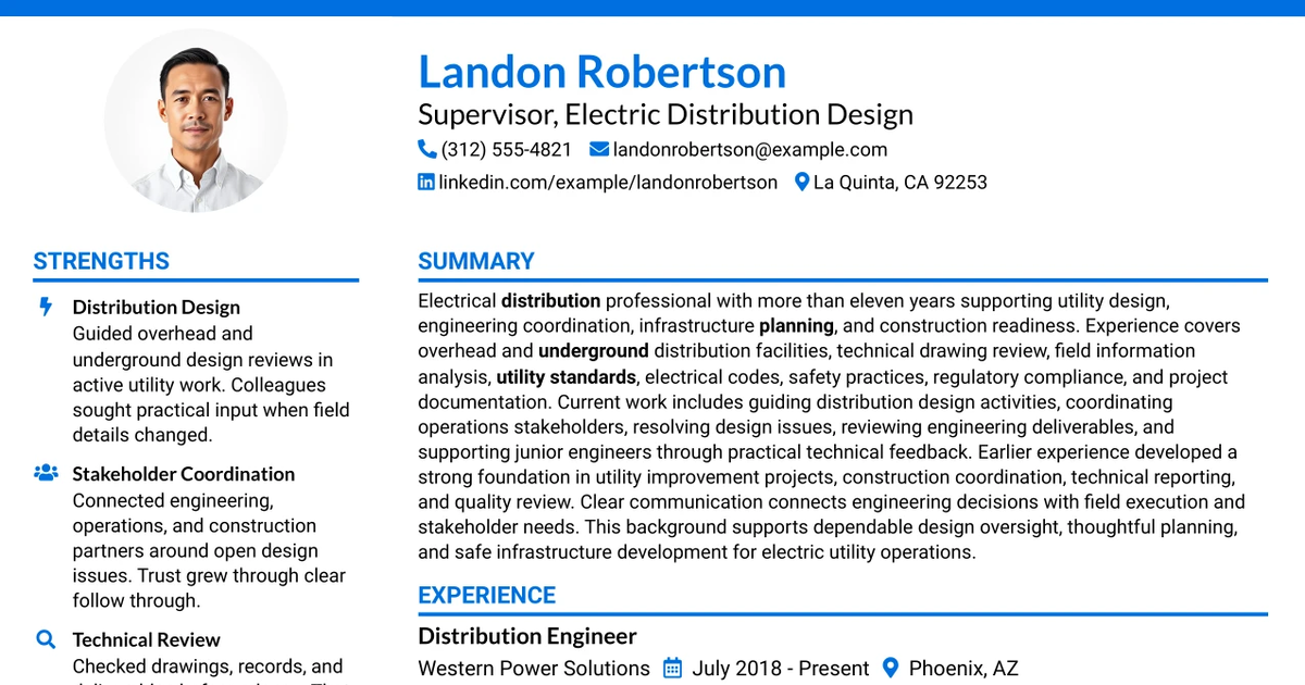 33 Supervisor, Distribution - Electric Distribution Design Resume Templates with Example