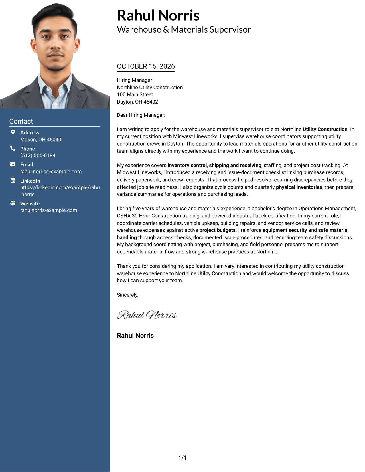 Cover letter example — page 1