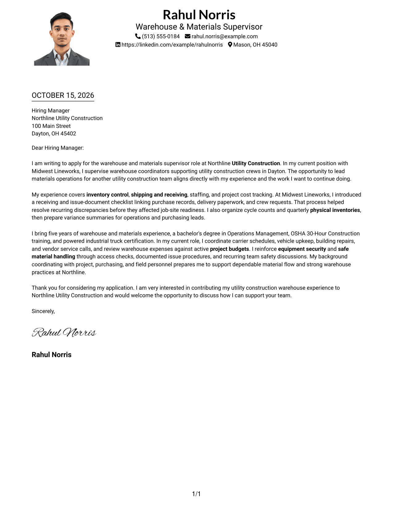 Cover letter example — page 1
