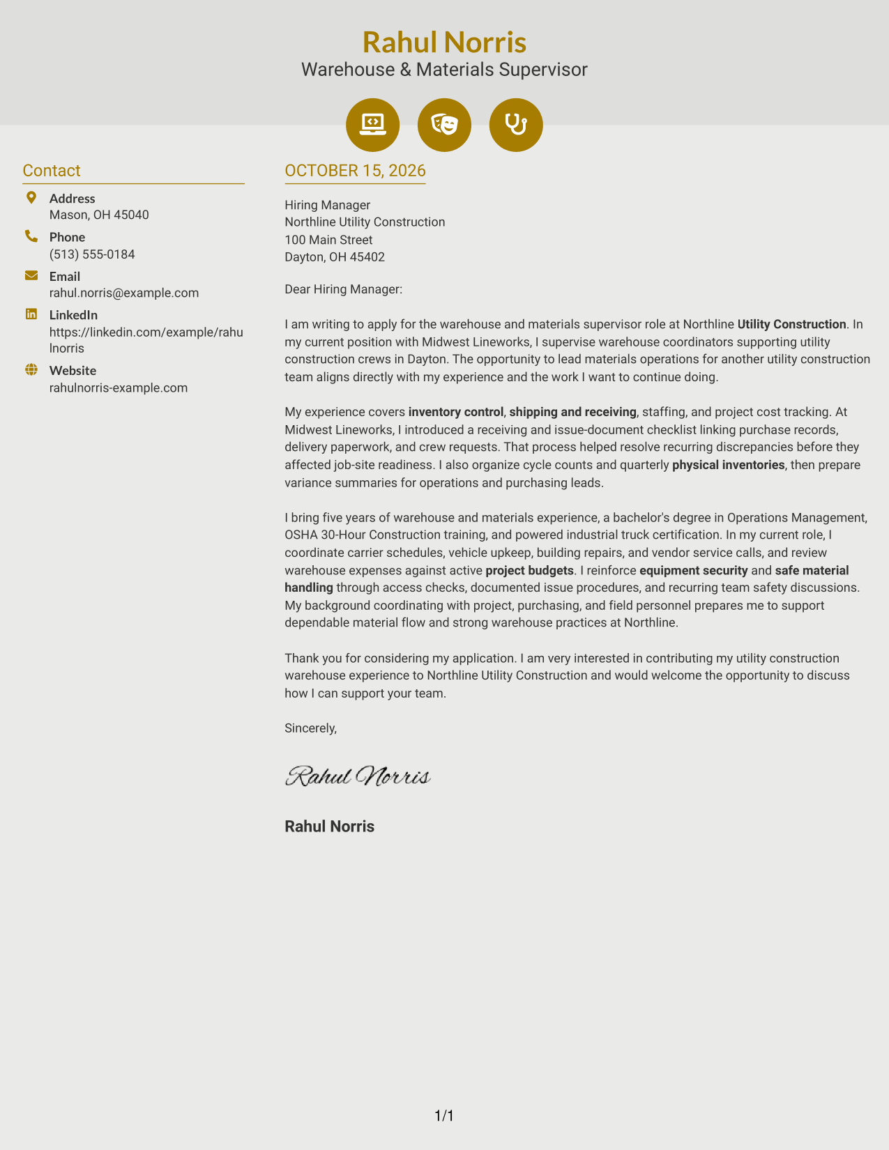 Cover letter example — page 1