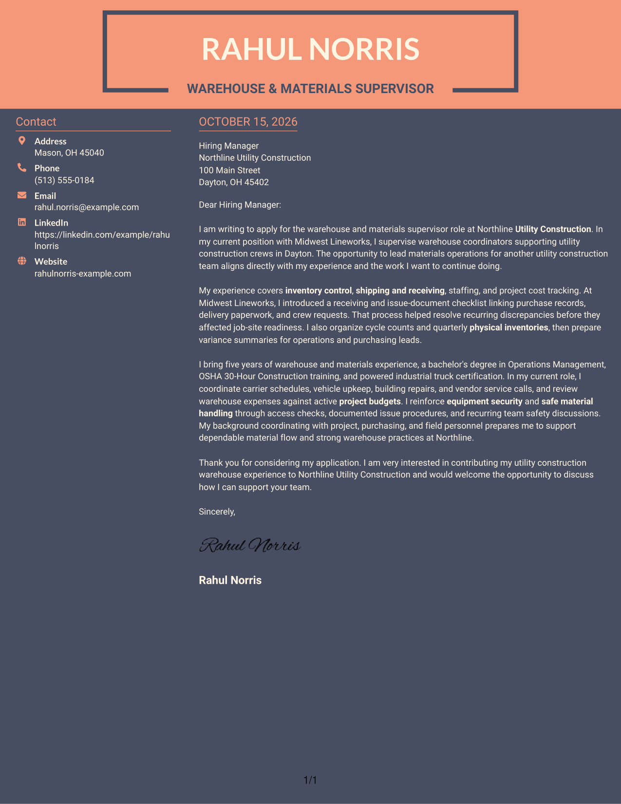 Cover letter example — page 1