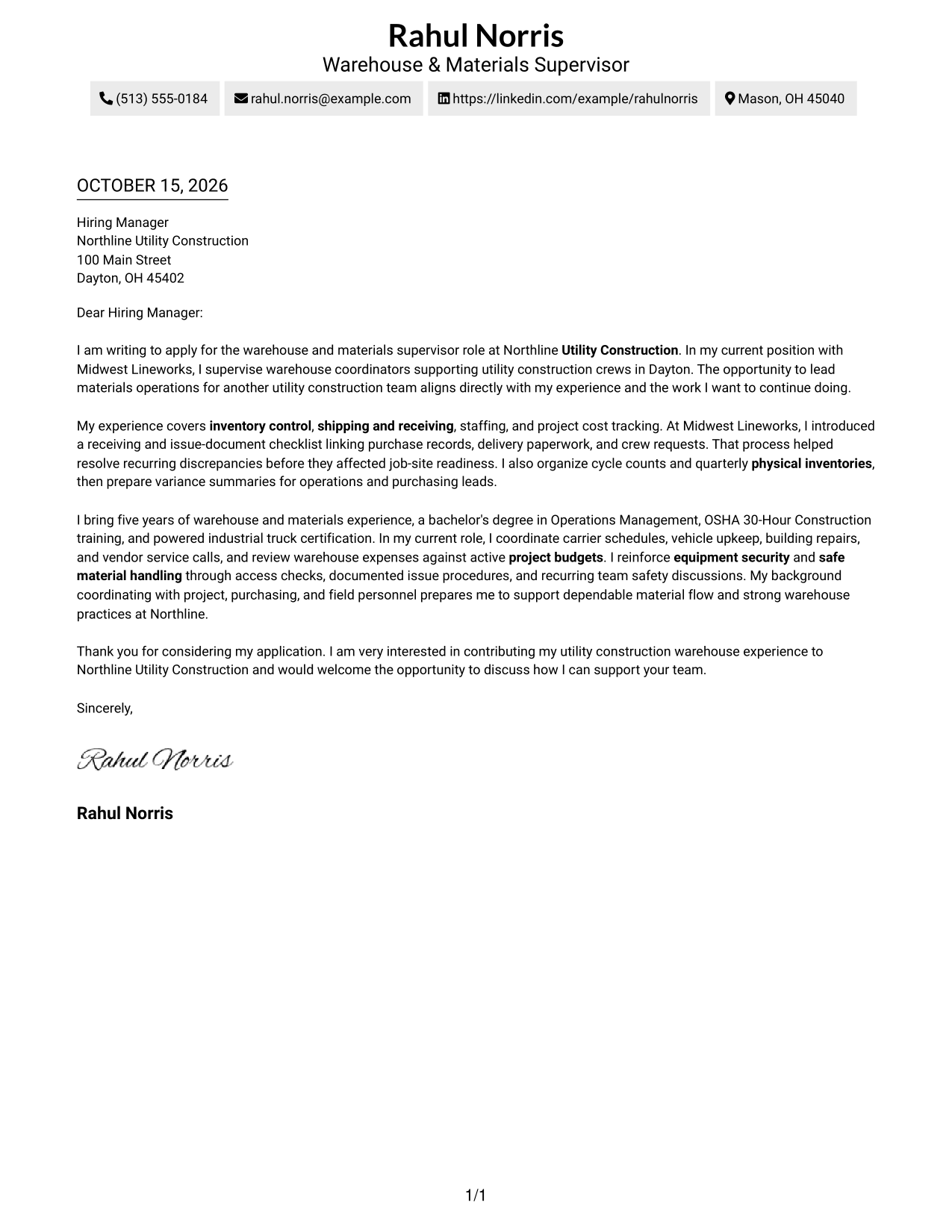 Cover letter example — page 1