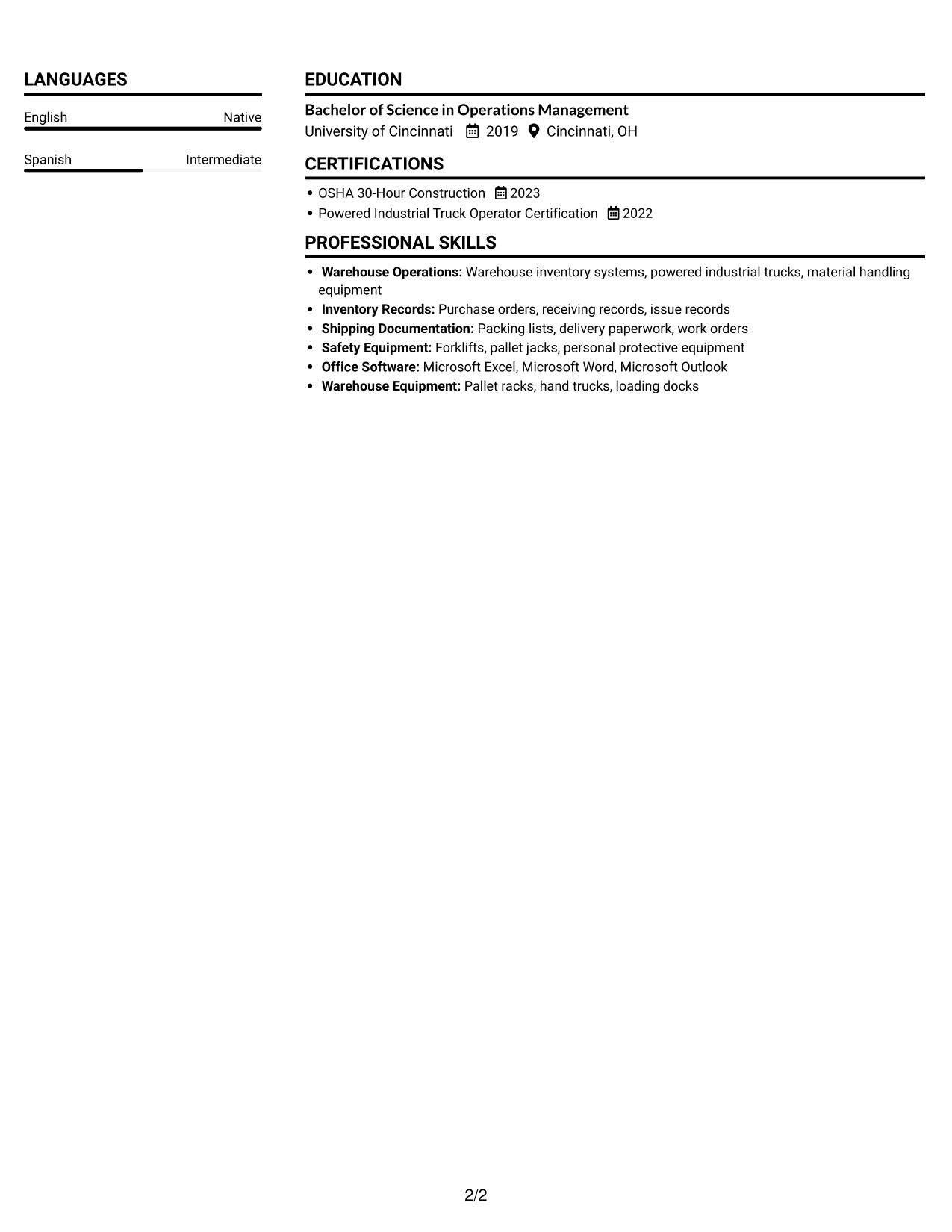 Resume example — page 2