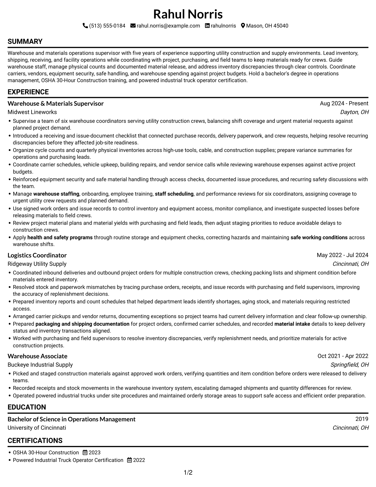 Resume example — page 1