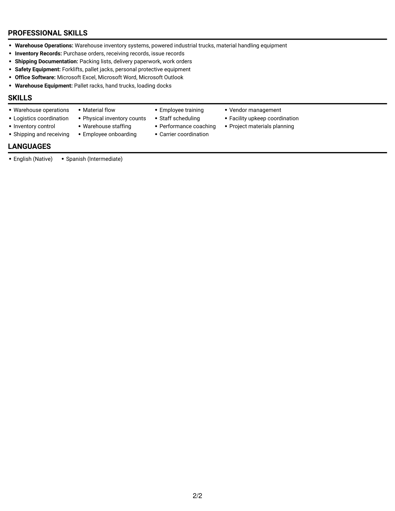 Resume example — page 2