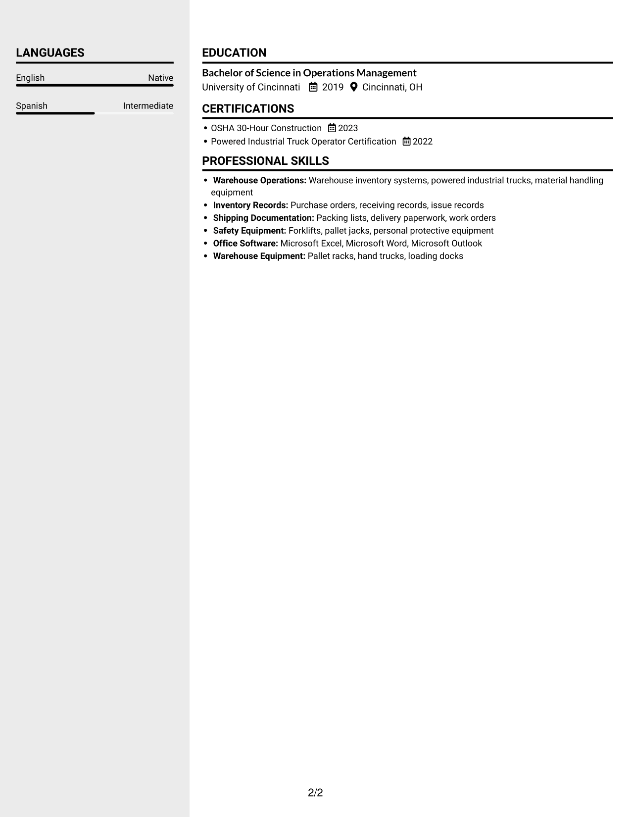 Resume example — page 2