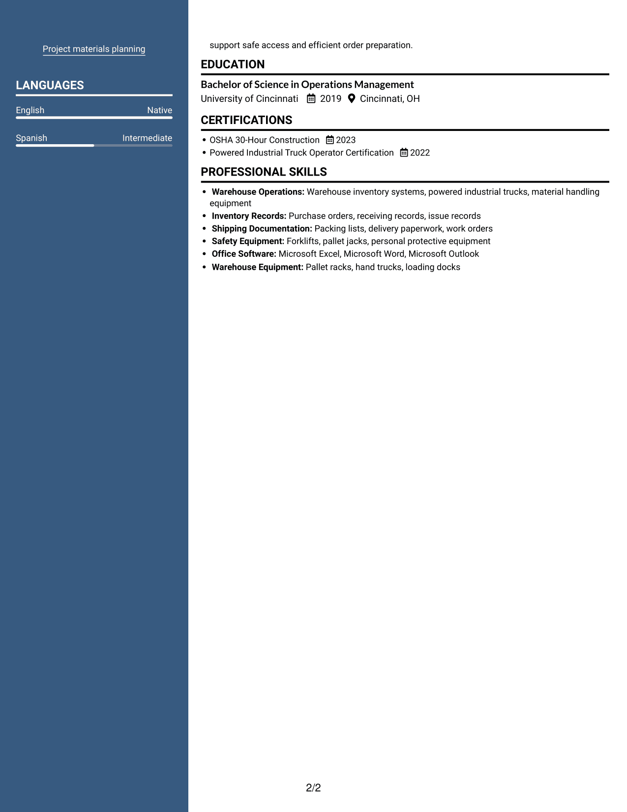 Resume example — page 2