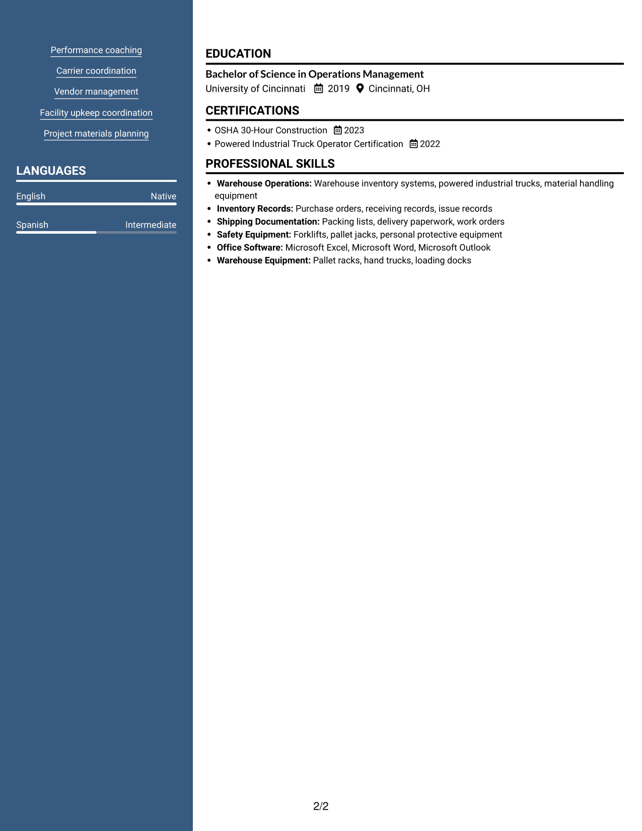 Resume example — page 2