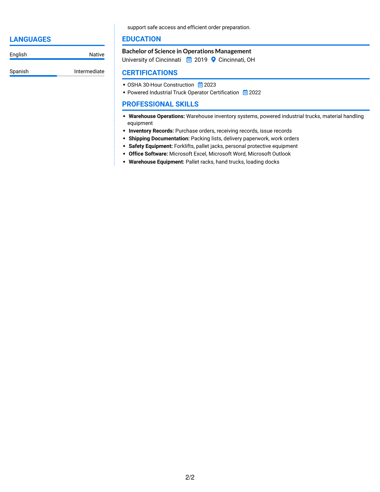 Resume example — page 2