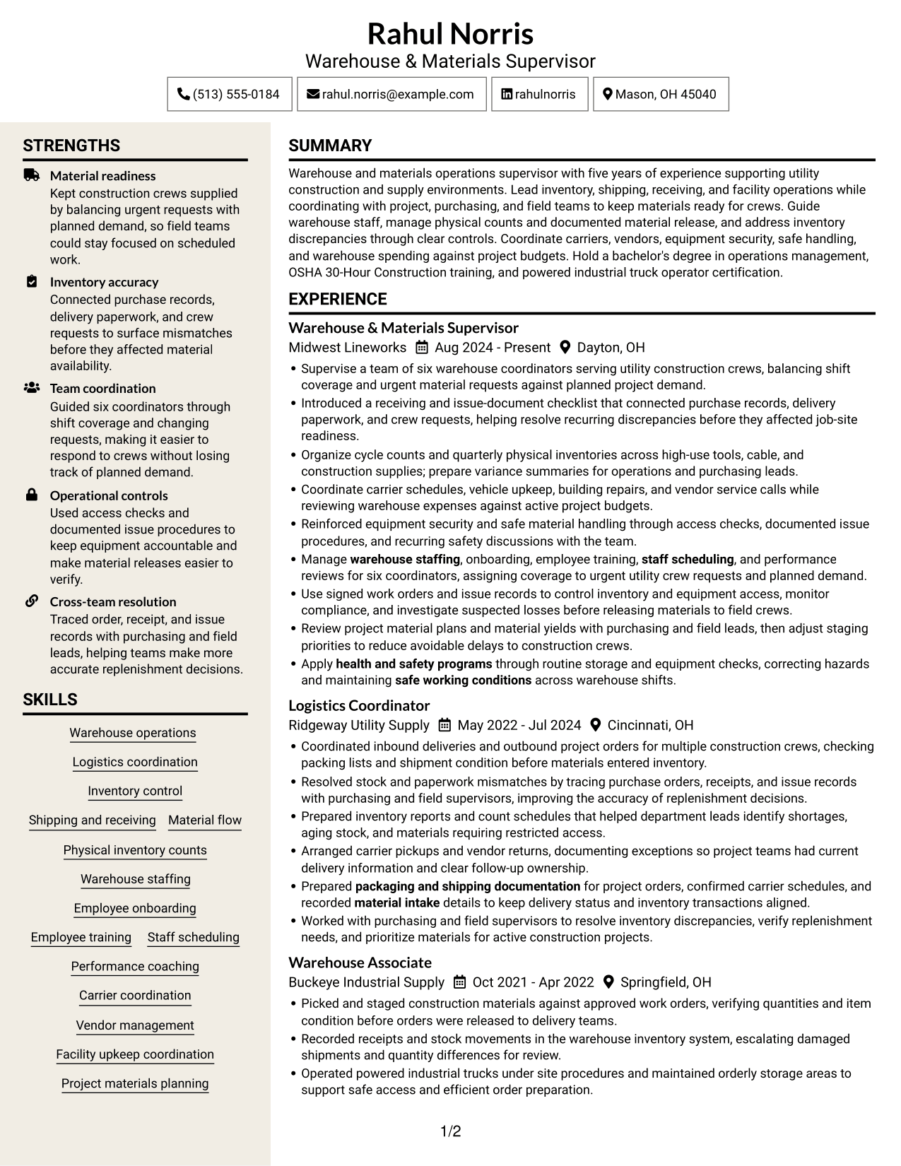 Resume example — page 1