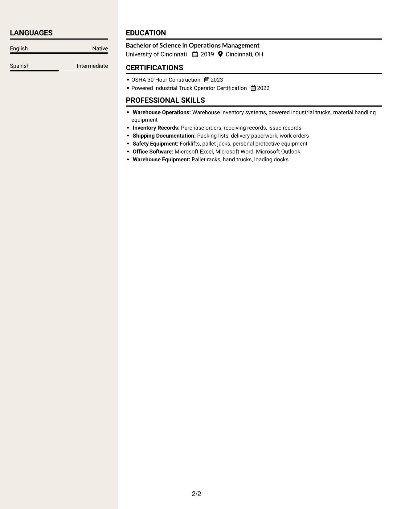 Resume example — page 2