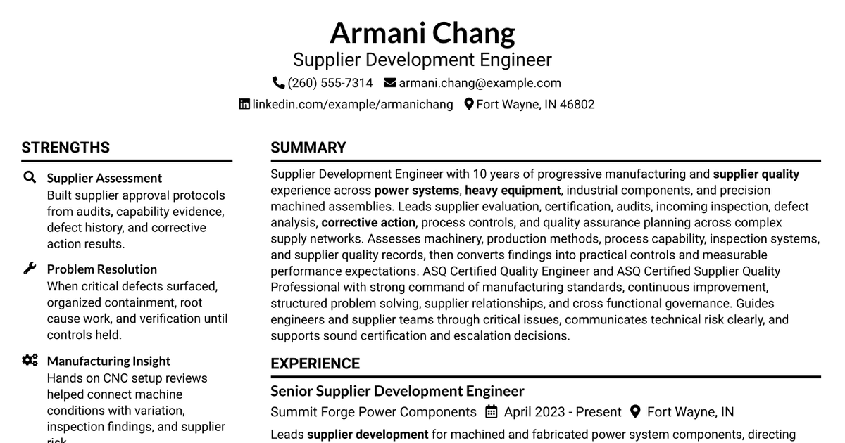 7 Supplier Development Engineer Resume Templates with Example