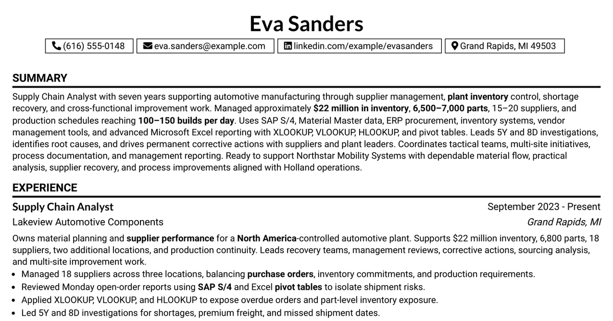 33 Supply Chain Analyst Resume Templates with Example 2026 (ATS-Optimized)