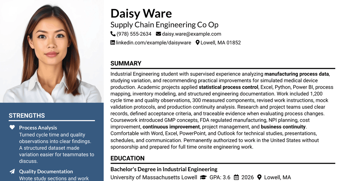 7 Supply Chain Engineering Co-Op Resume Templates with Example