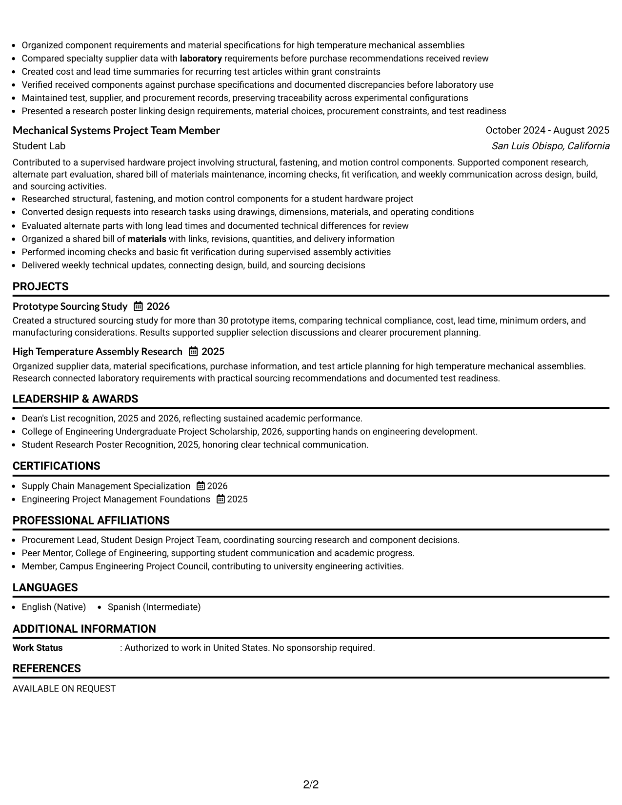 Resume Example Page 2