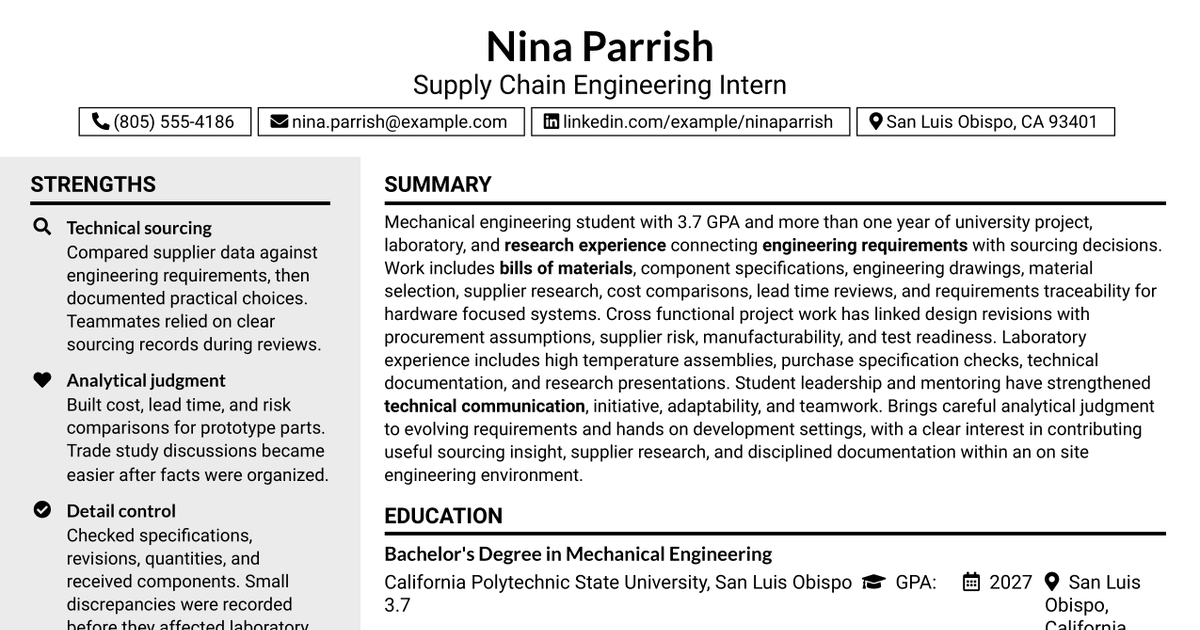 7 Supply Chain Engineering Intern Resume Templates with Example