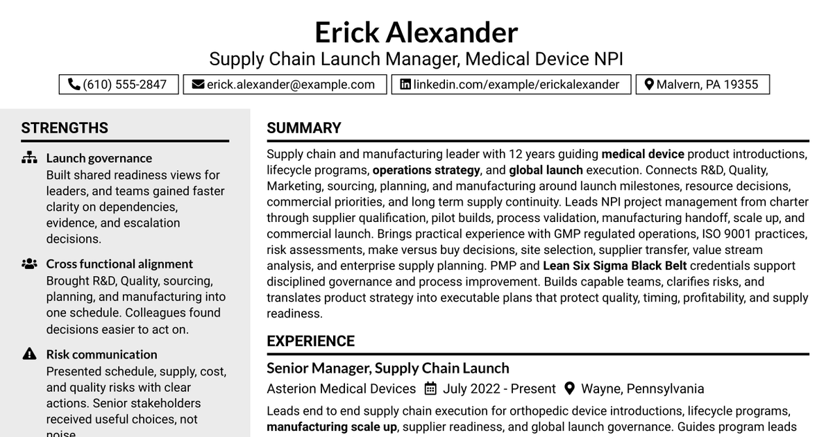7 Supply Chain Launch Manager Resume Templates with Example