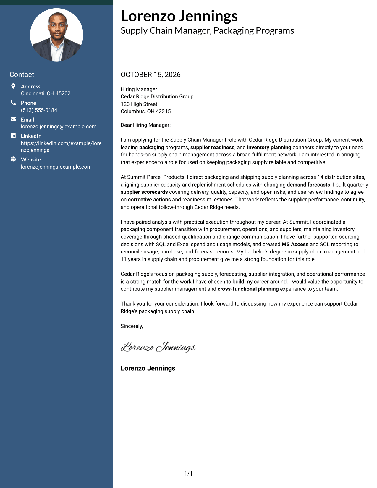 Cover letter example — page 1