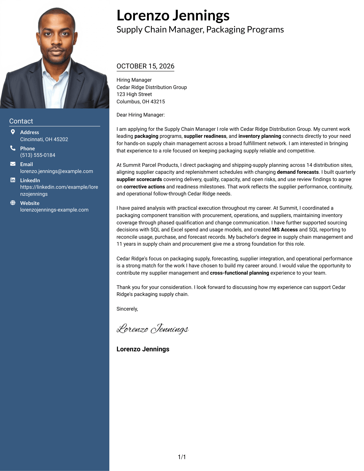 Cover letter example — page 1