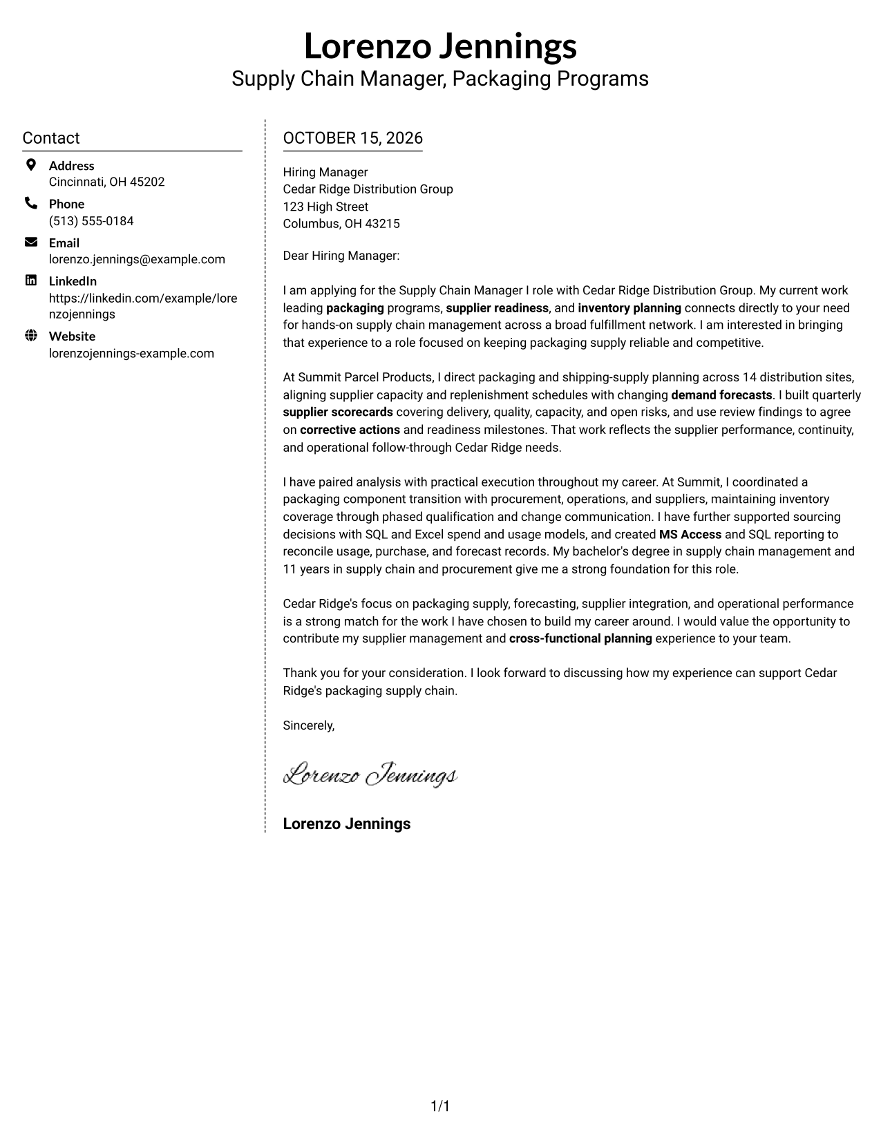 Cover letter example — page 1