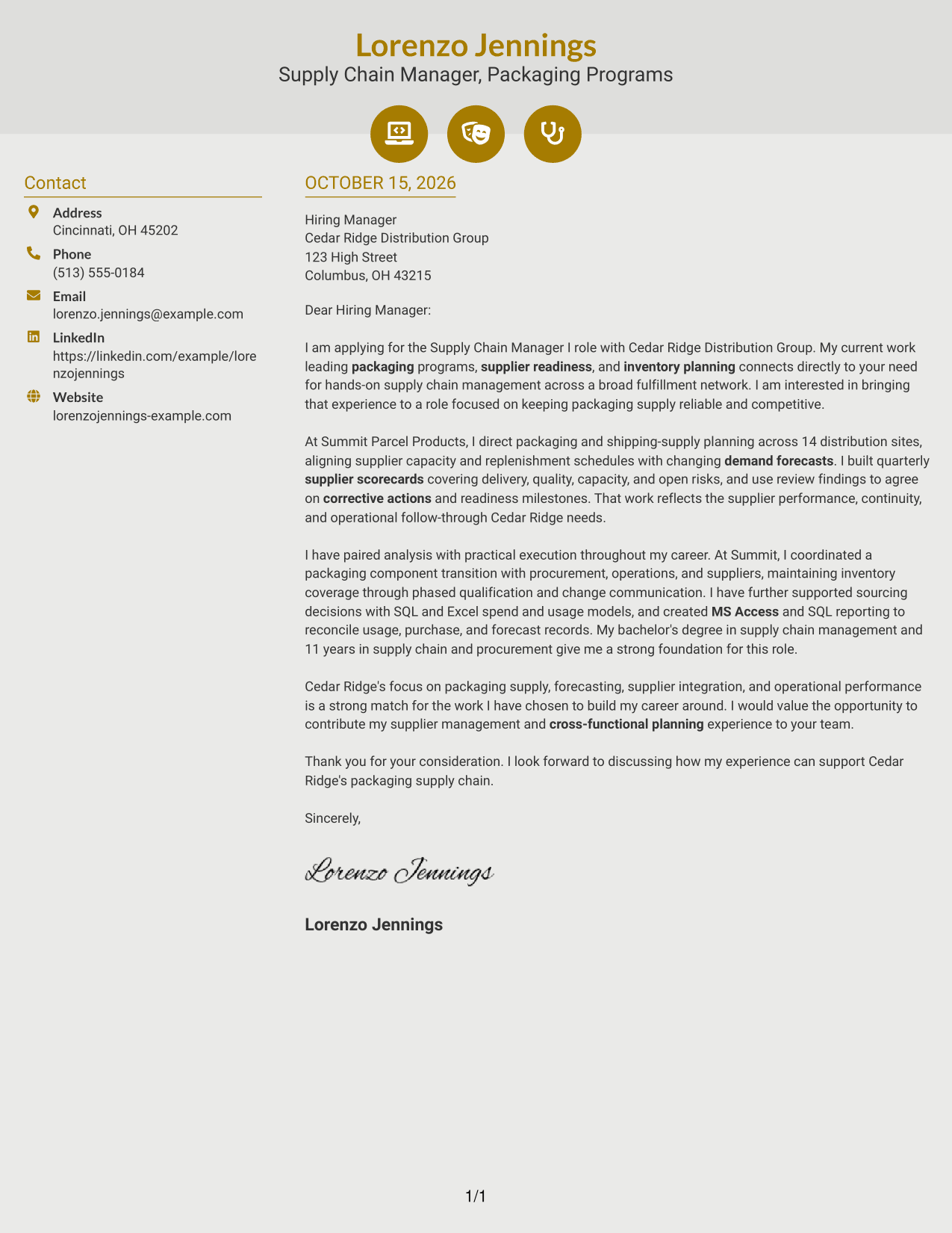 Cover letter example — page 1