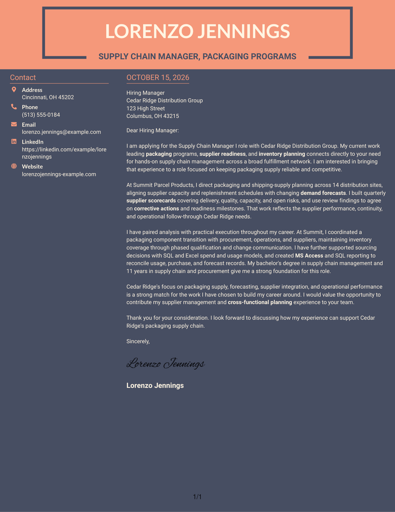 Cover letter example — page 1