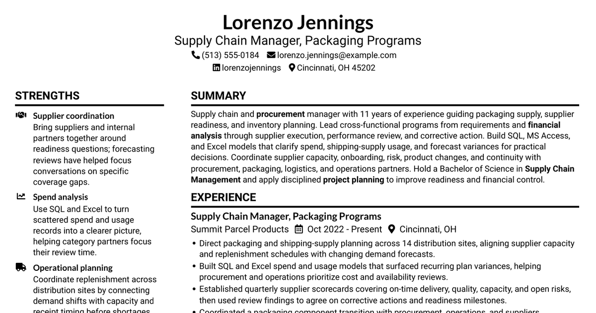 7 Supply Chain Manager I - Packaging Supply Chain Resume Templates with Example