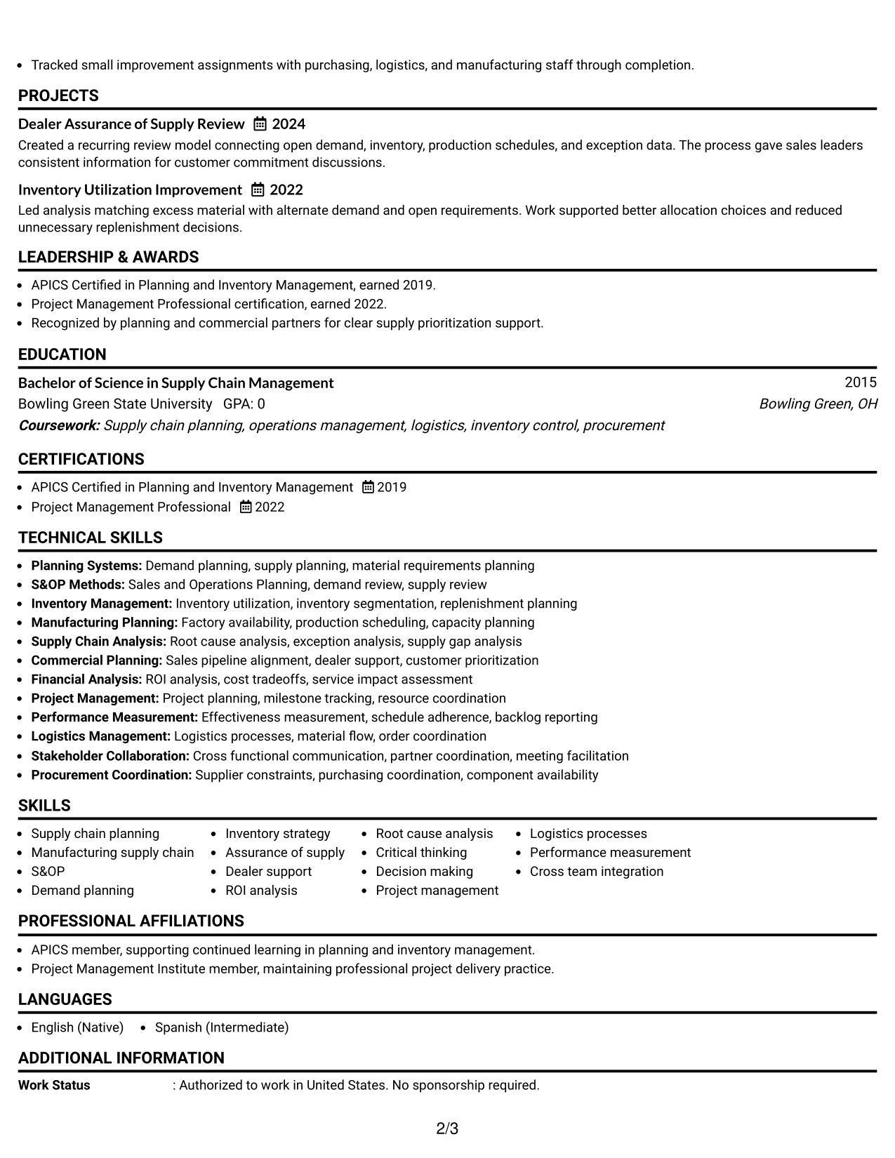 Resume Example Page 2