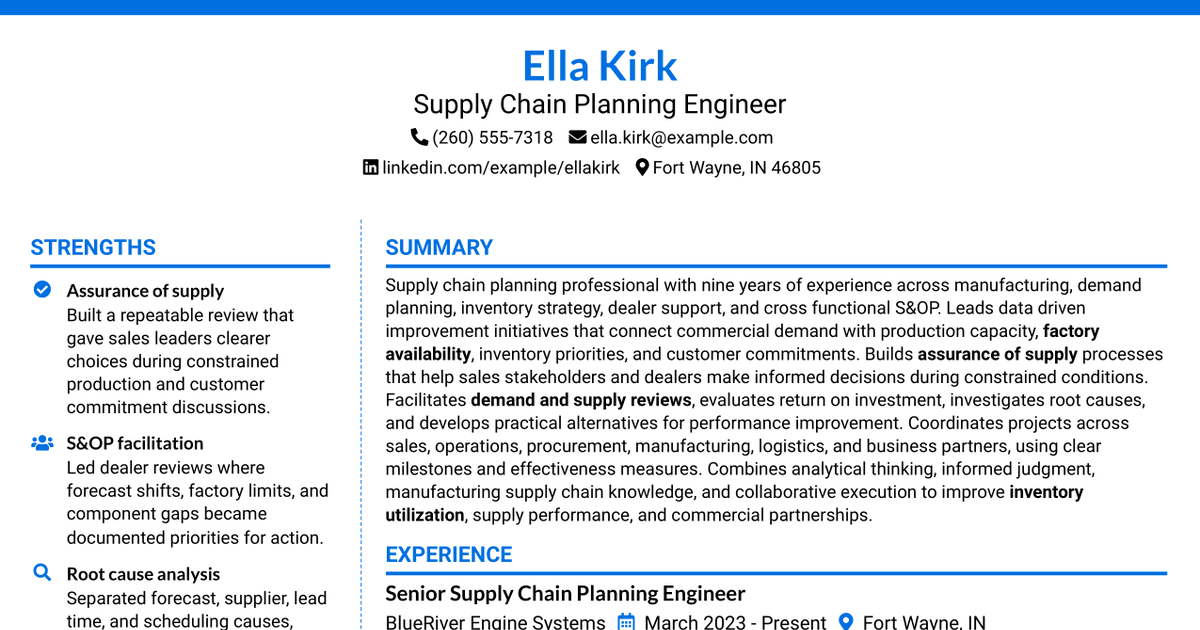 7 Supply Chain Planning Engineer Resume Templates with Example