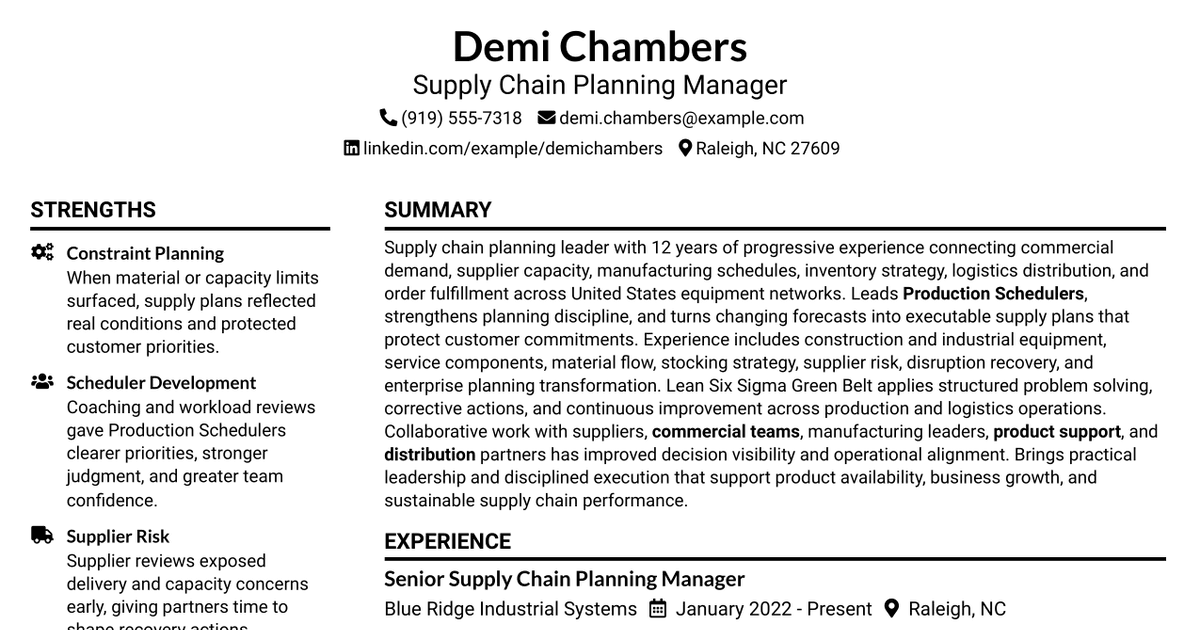 7 Supply Chain Planning Manager Resume Templates with Example