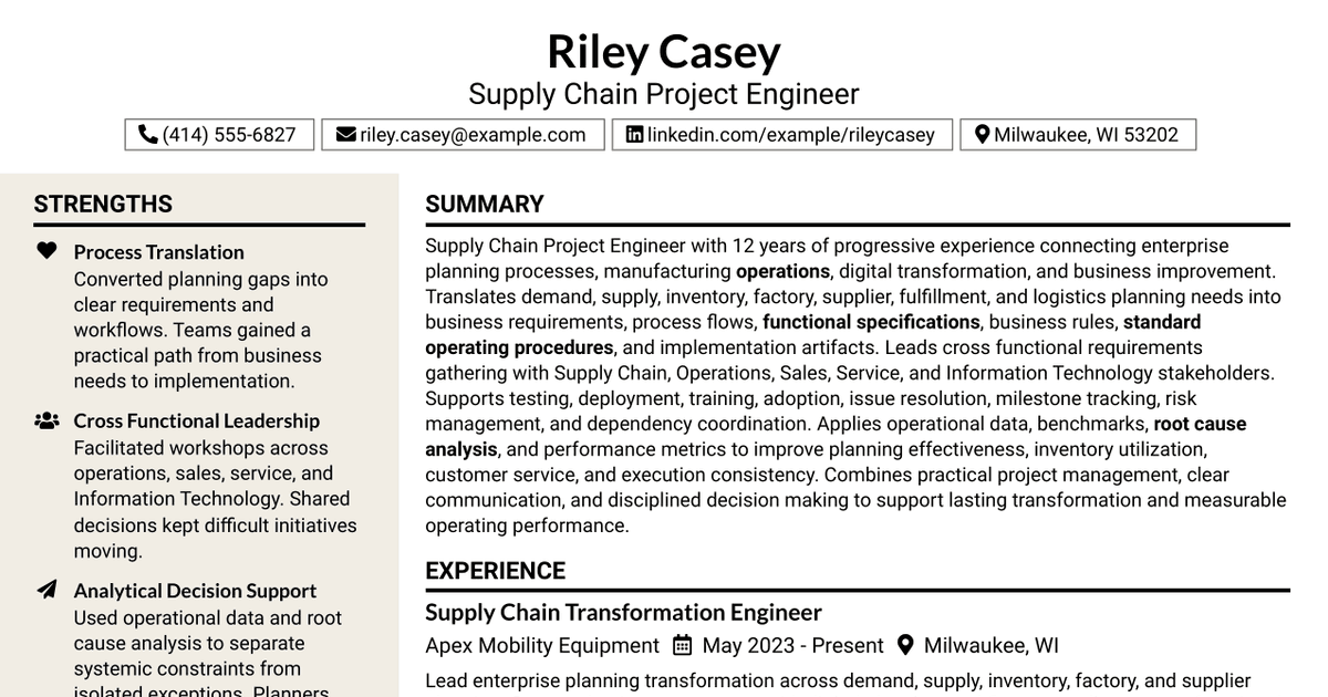 7 Supply Chain Project Engineer Resume Templates with Example